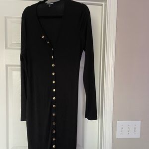 Fashionova size 2X black dress with gold buttons, midi length